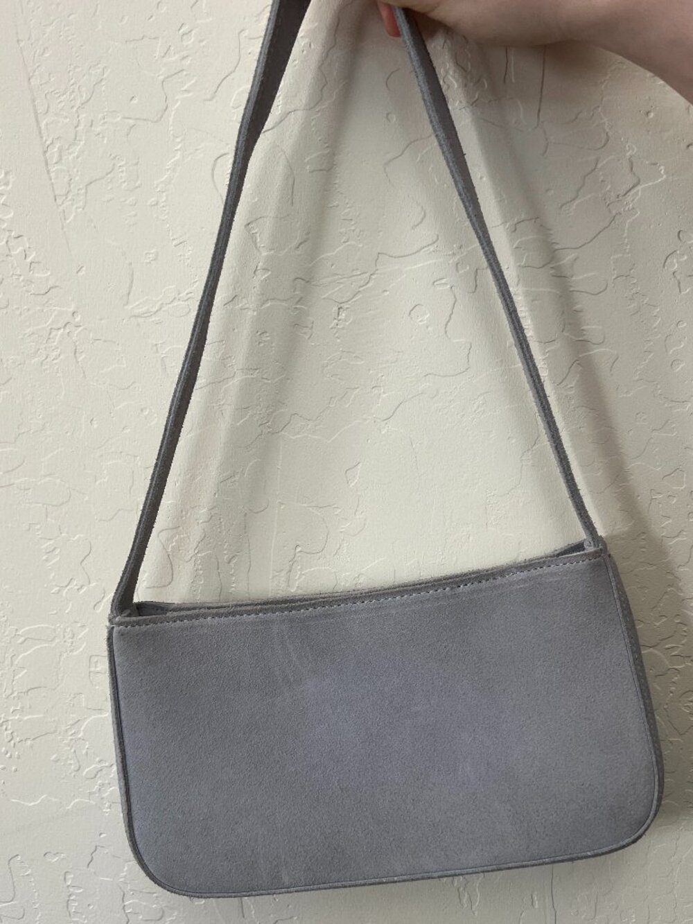 Brandy Melville Blue Grey Suede Flap Baguette Shoulder Bag Floral Interior